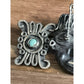 Vintage Mexican Sterling Silver & Turquoise Mask Brooch Silver Aztec Motif 26 gr
