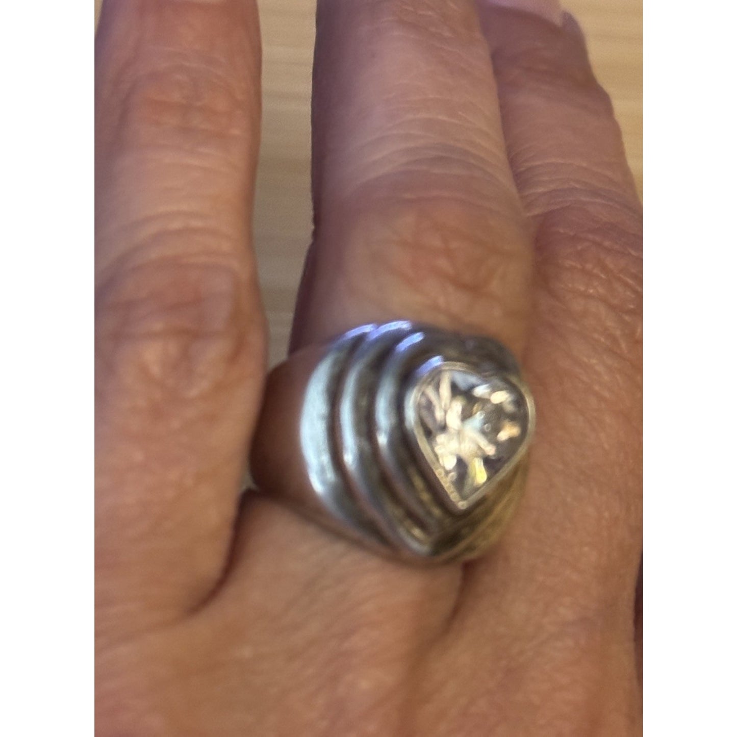 Vintage 925 Sterling Silver Heart CZ Cocktail Ring Size 7.5 Chunky 8g