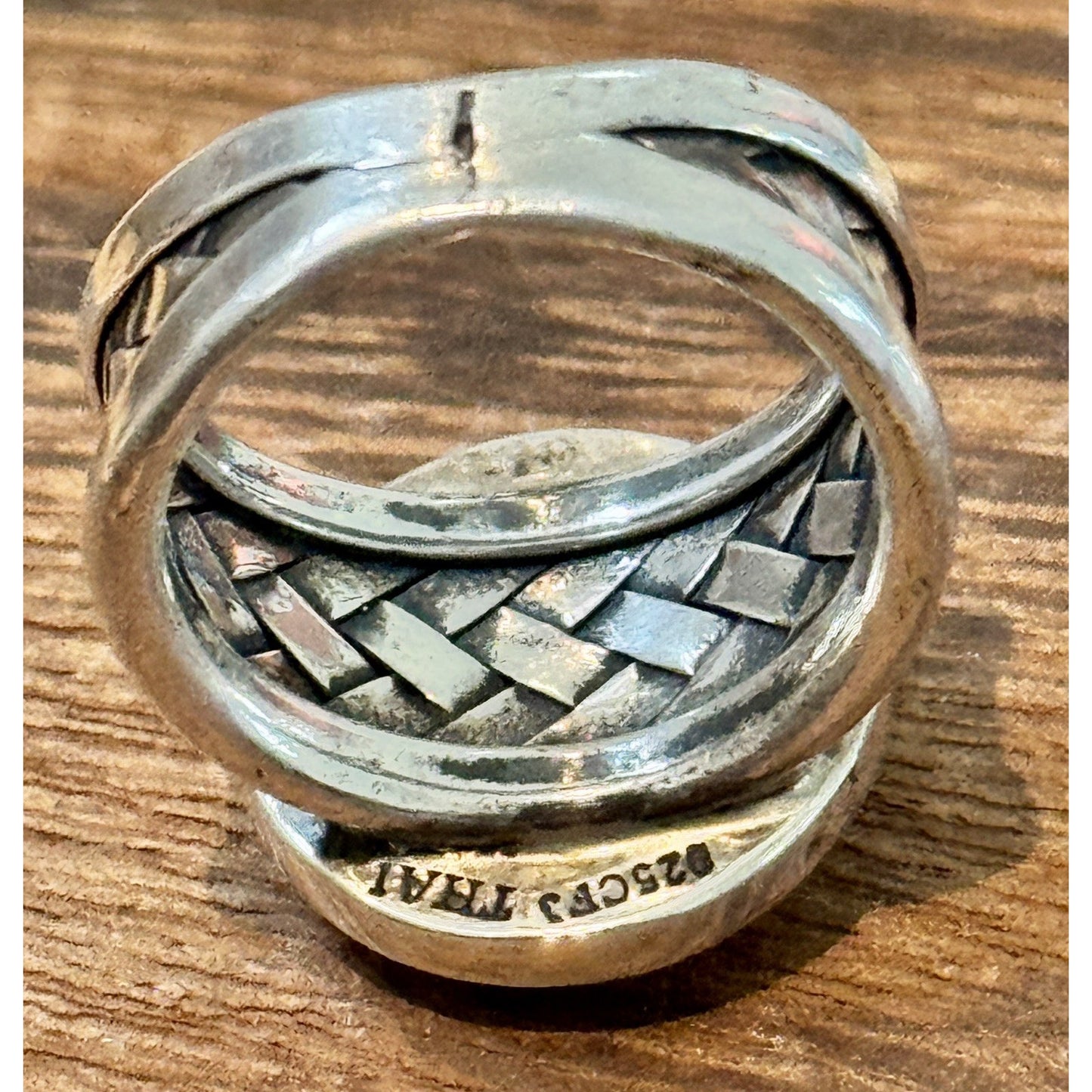 Vintage CFJ Thai Mother of Pearl 925 Sterling Silver Statement Ring Size 6.5