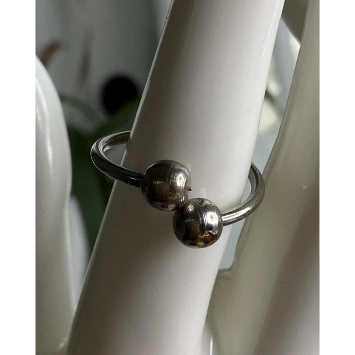 Sterling Silver Double Ball Crossover Ring Minimalist Open Ring Size 7.5