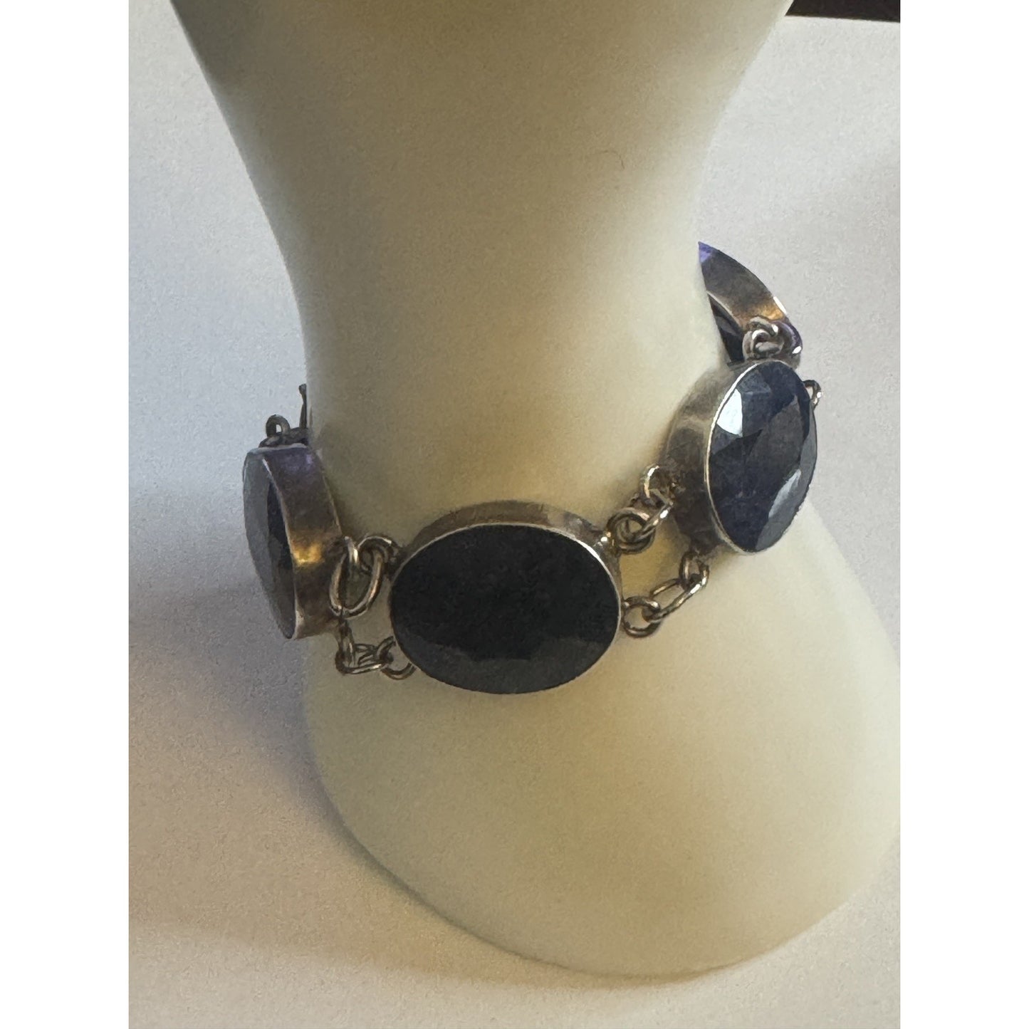 Vintage Sterling Silver Faceted Sodalite Bold Statement Bracelet 7.5 - 44g