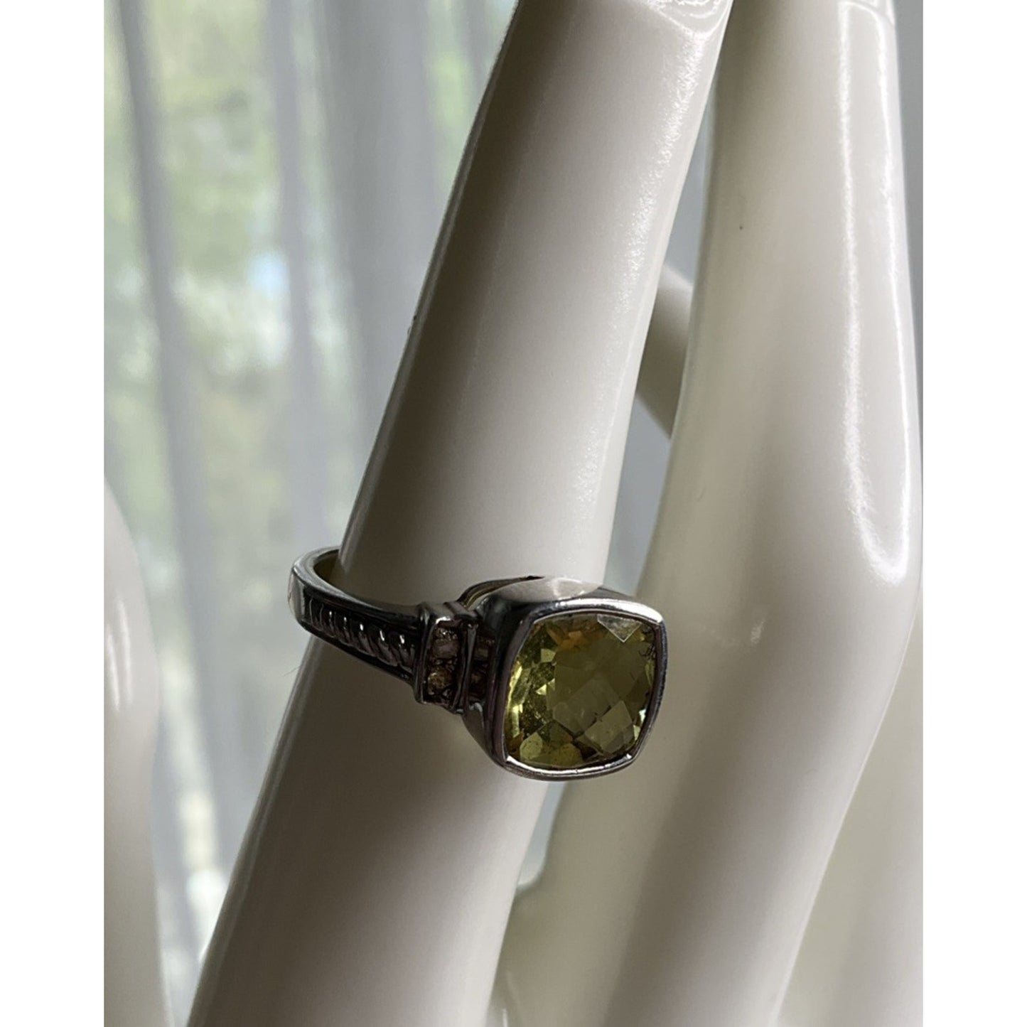 Sterling Silver Yellow Stone Ring Size 7 Cushion Cut Statement Ring 925