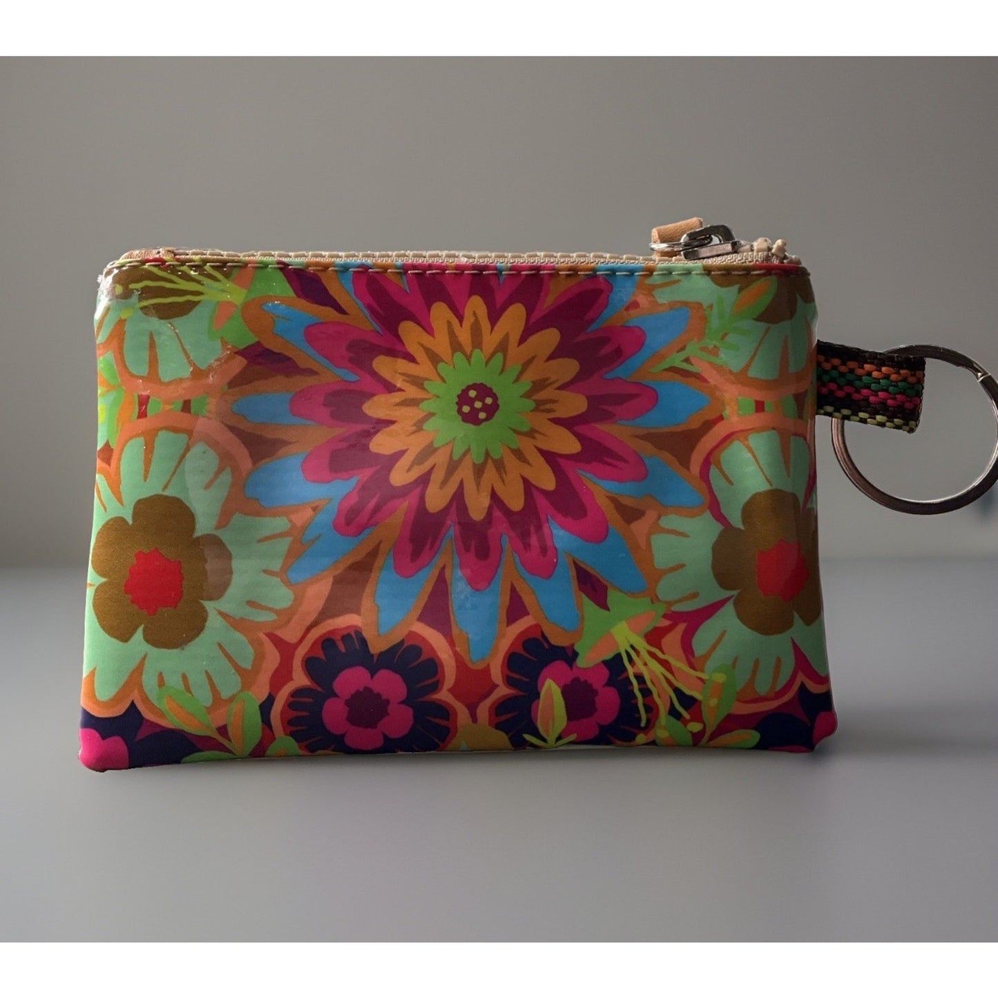 Consuela Pink Floral Zip-Around Wallet w/ Key Ring, Credit Card Slots