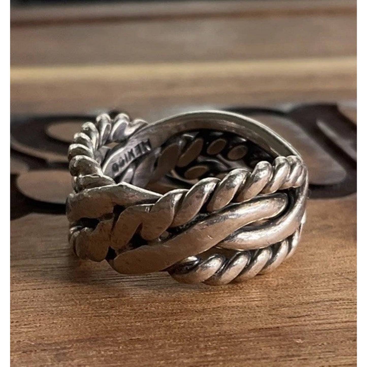 Sterling Silver 925 Roped Braided Crossover Thick Band Ring Size 6