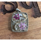 Sterling Silver 925 & 14K Gold Floral Pendant Pink Gemstone Flower Vintage Style