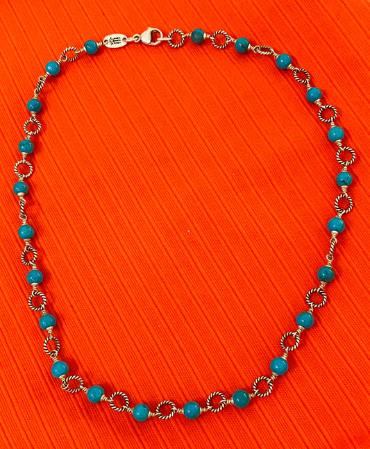 Preowned James Avery Retired Silver Twisted Wire Link Necklace with Turquoise Beads 18”