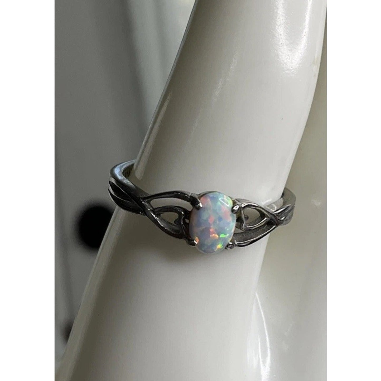 316L Stainless Steel White Opal Ring Lab Opal Solitaire Statement Ring Size 10