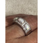Signed SUN 925 Sterling Silver 3 Stone Oval Opal Ring Pave Size 6.5 Wide Band