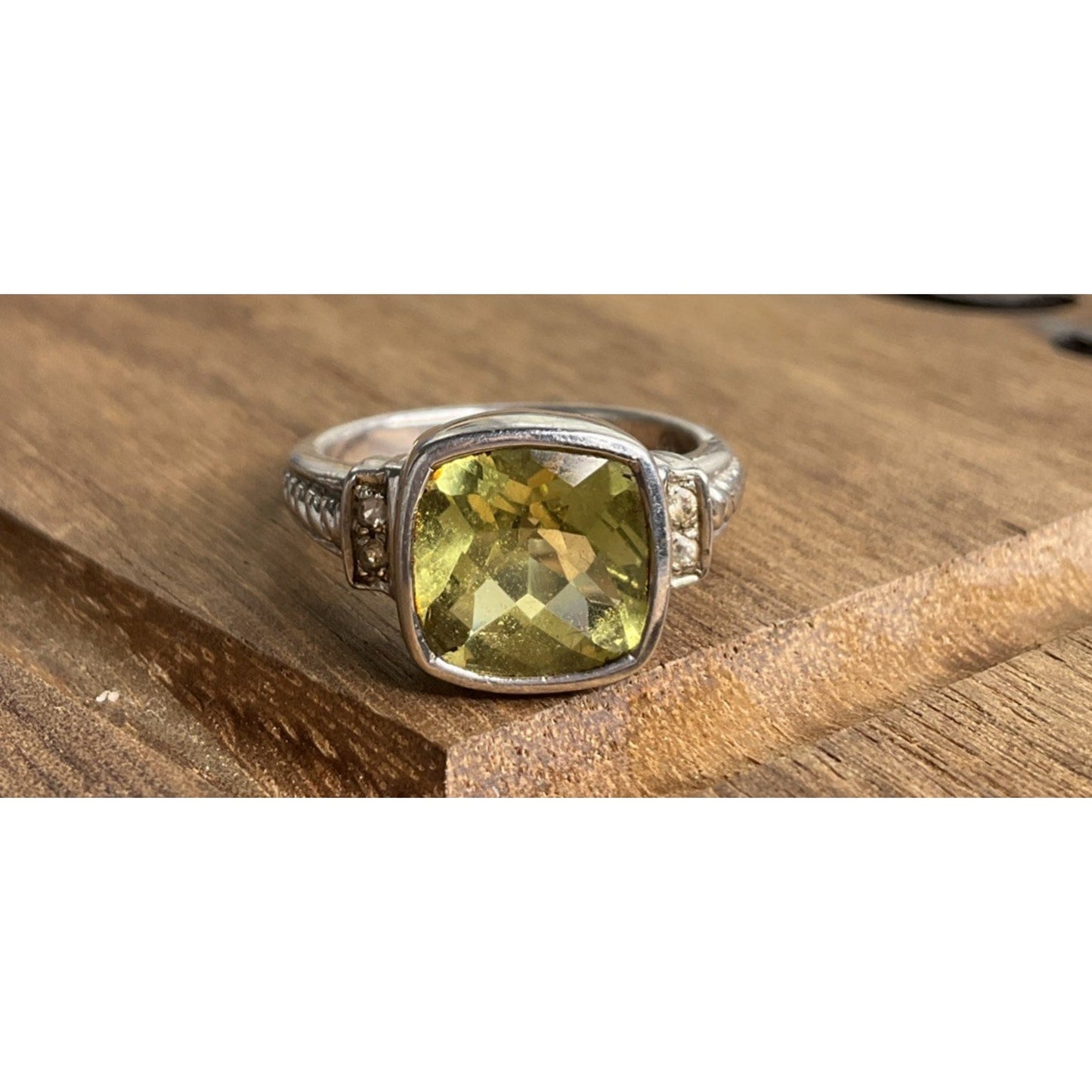 Sterling Silver Yellow Stone Ring Size 7 Cushion Cut Statement Ring 925