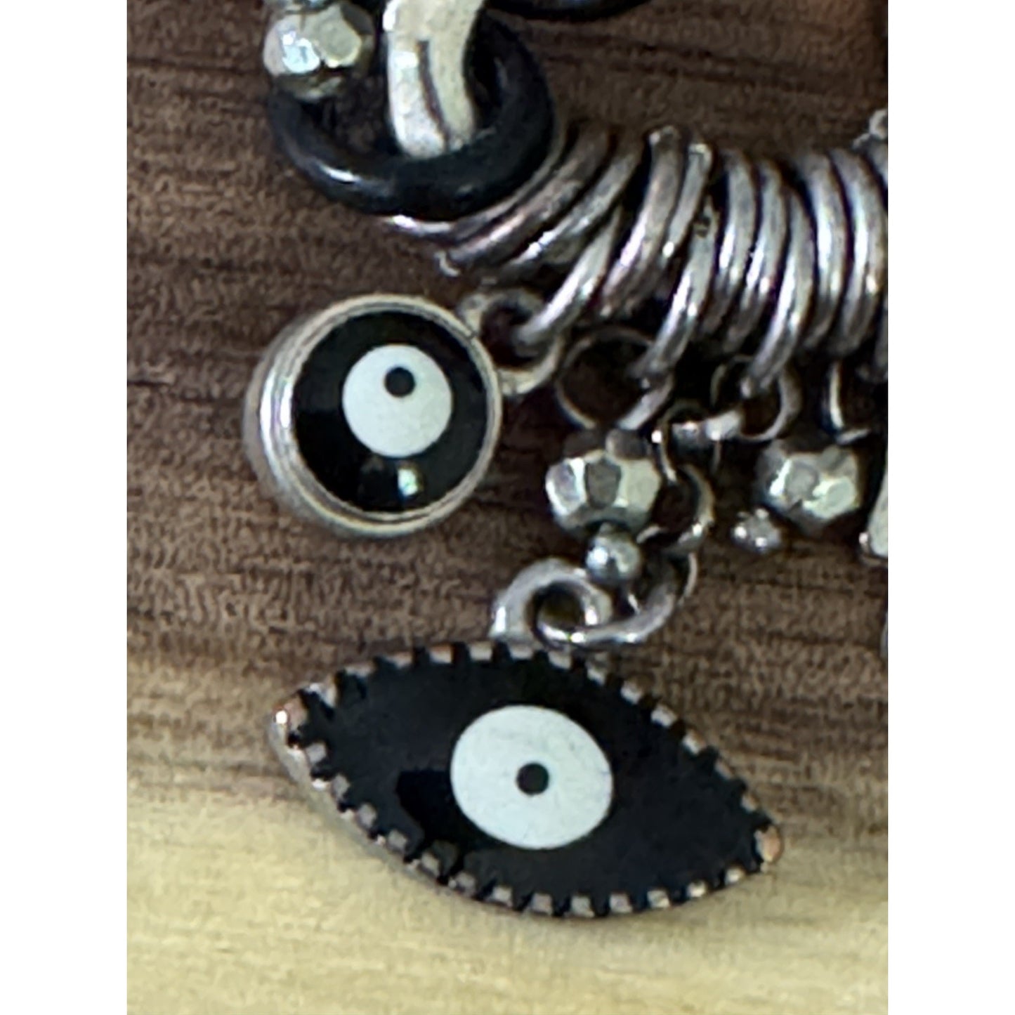 Silver Plated Black Leather Be Happy Evil Eye and Hamsa Hand Beaded Bracelet