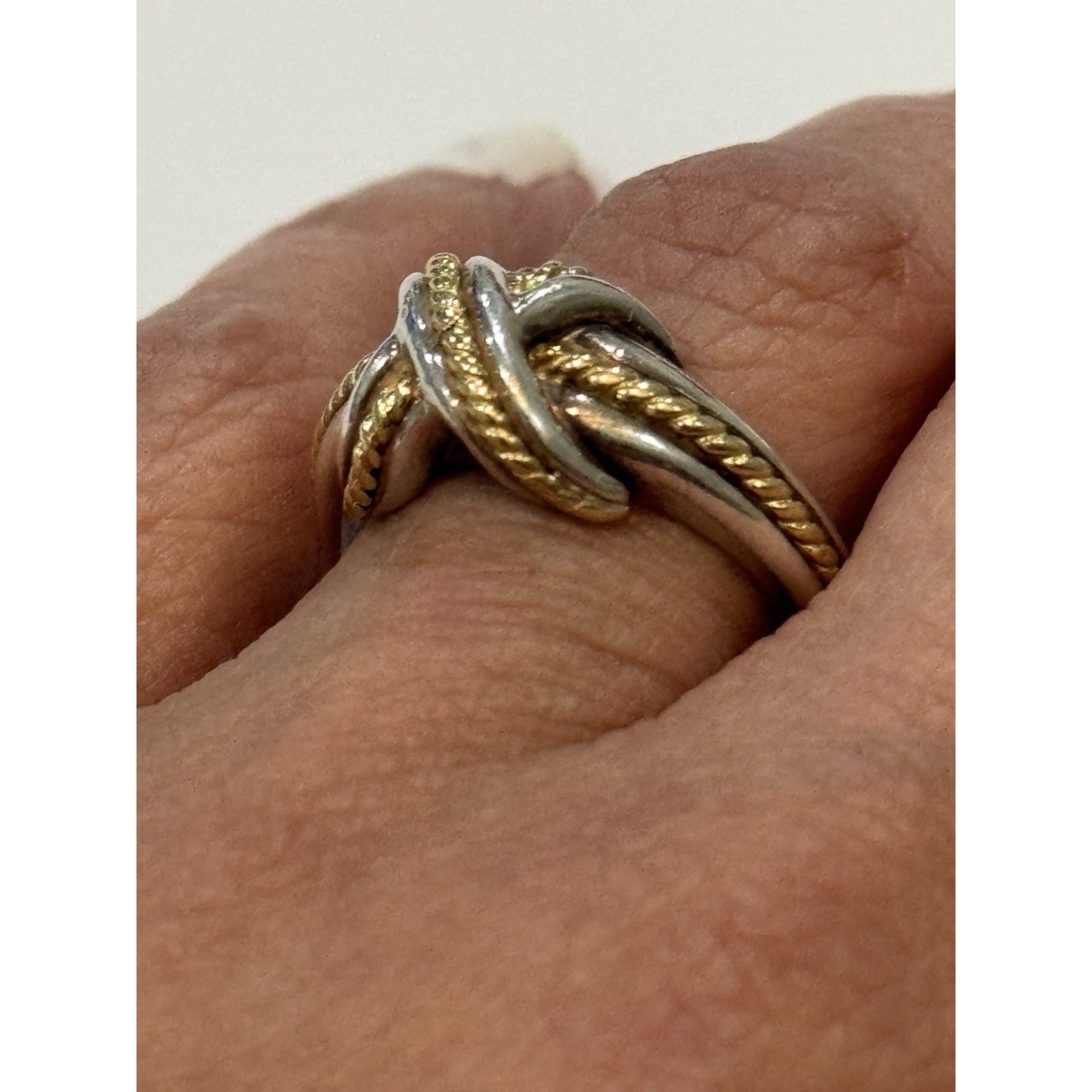 Vintage Tiffany & Co Signature Cross Ring 18k Yellow Gold & Sterling 925 Sz 8.5
