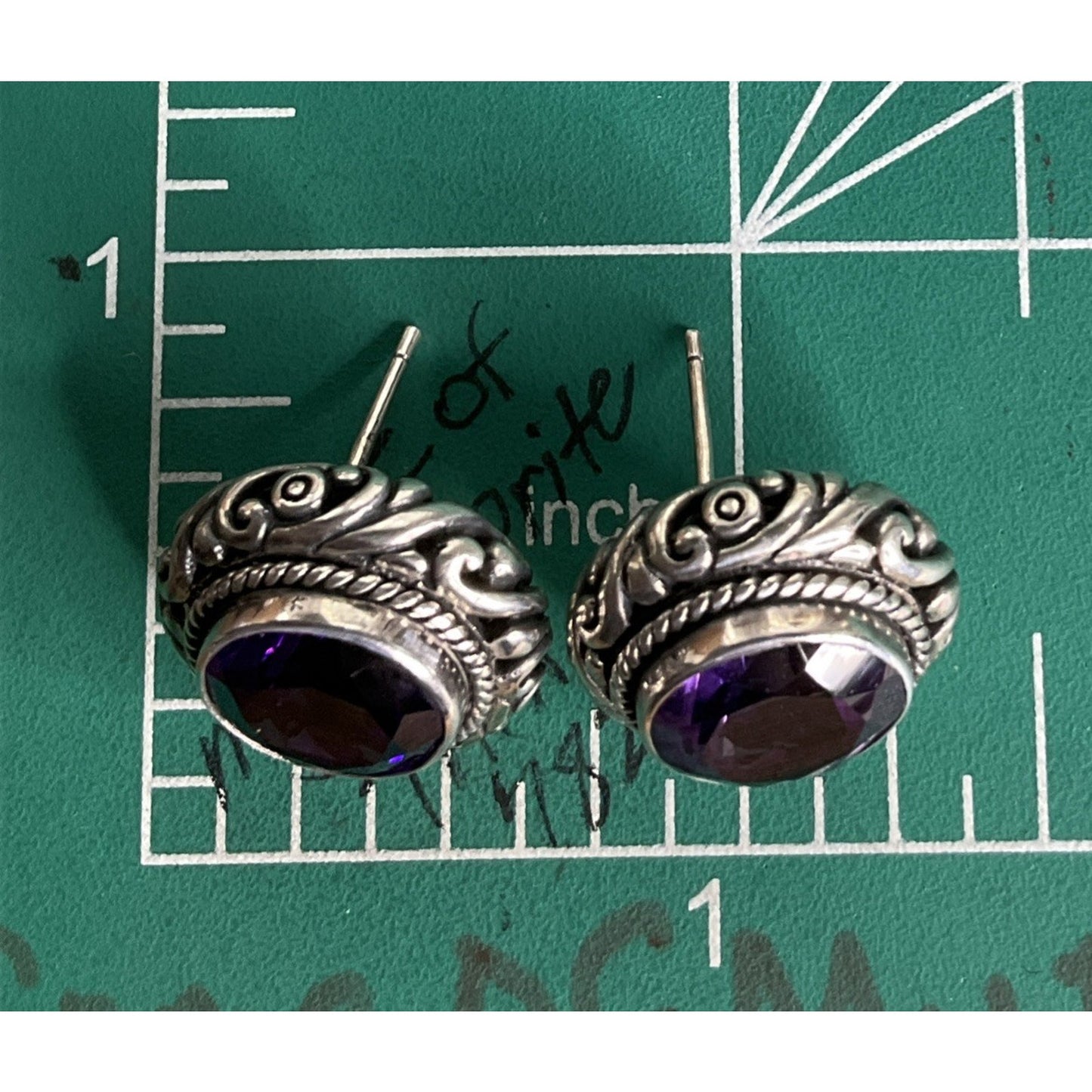 Vintage Sterling Silver Amethyst Purple Bali Stud Earrings