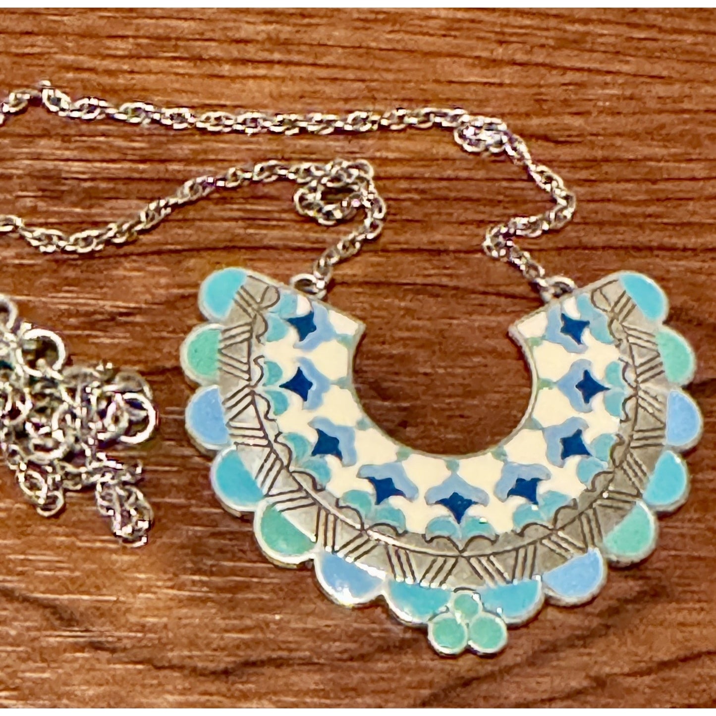 NWOT Brighton CASABLANCA GARDEN Blue Silver Reversible Pendant Necklace MSRP $68