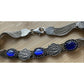 Vintage 925 Sterling Silver Blue Cat Eye Concho Multi Strand Bracelet 7.25”