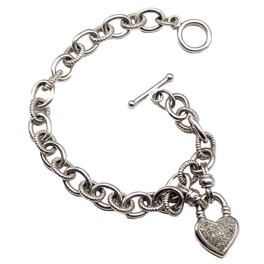 Kiran Jewels KRN Sterling Silver 925 Diamonds 1/4 Ct Heart Chain Charm Bracelet