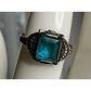 Vintage Sterling Silver 10K Gold Emerald Cut Green Glass 90s Ring Size 7.5