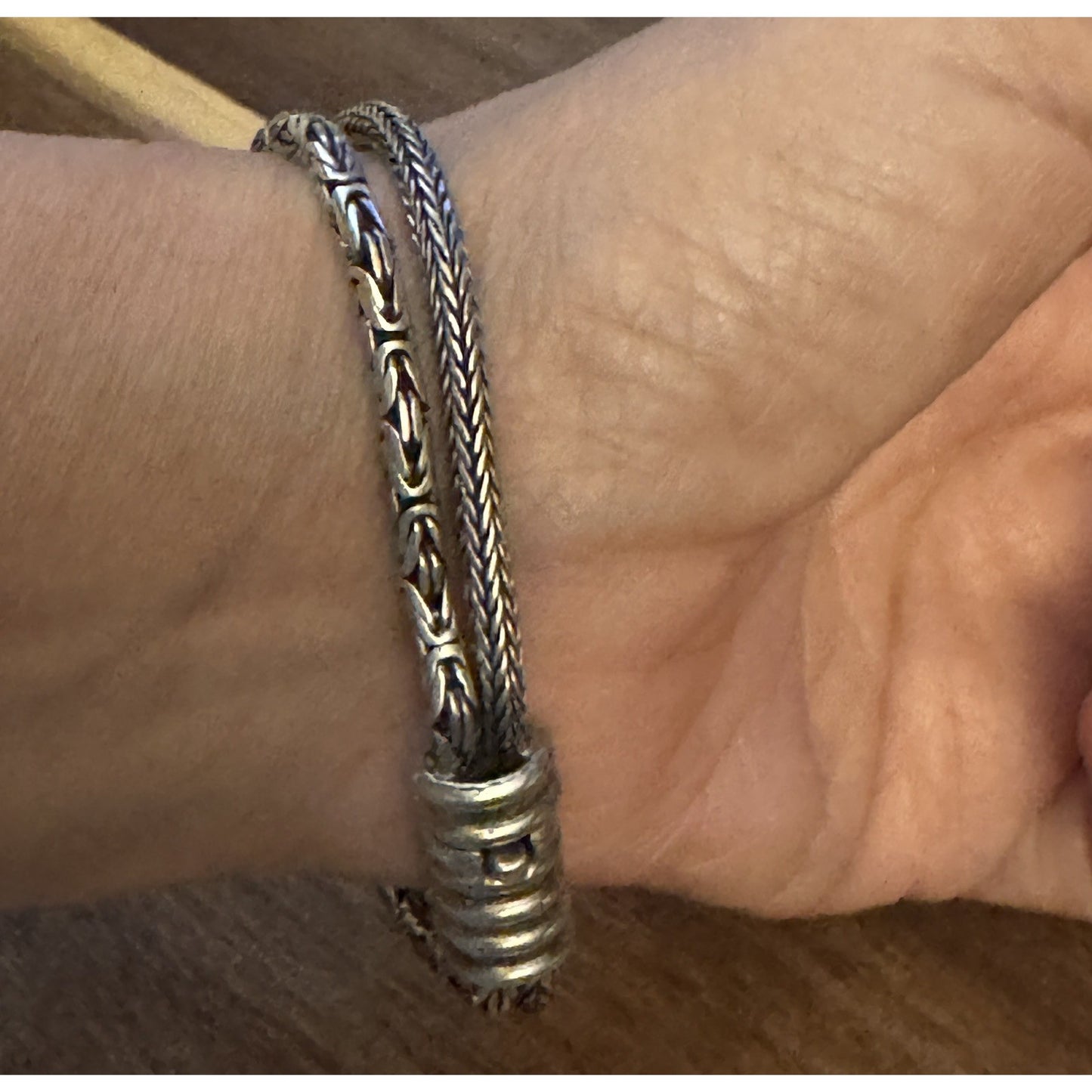 Vintage Bali Sterling Silver 925 Handwoven Double Chain Bracelet 25.2g, 7.75 gr