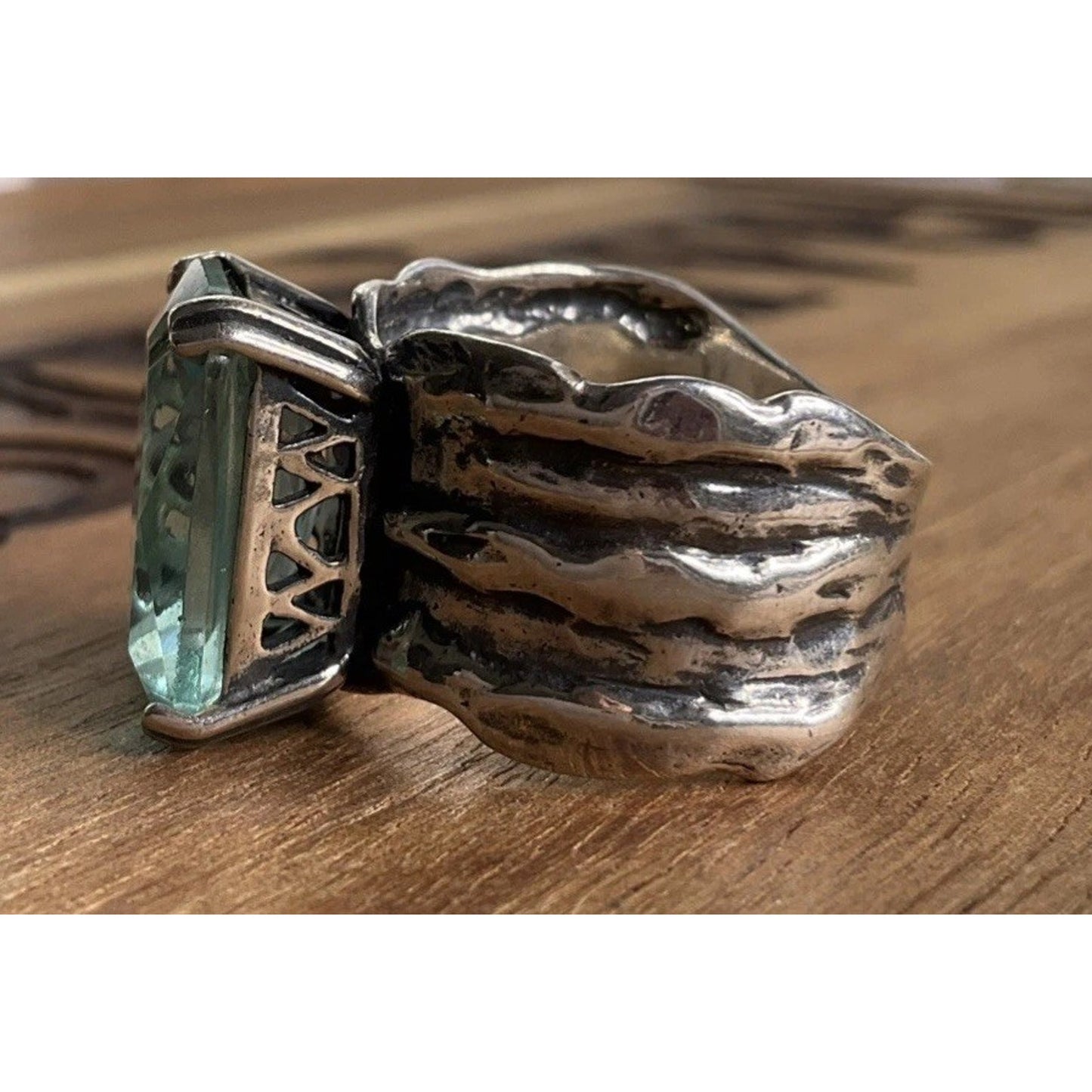 RETIRED Sterling Silver SILPADA Emerald Cut Green Stone Ring Statement Size 9