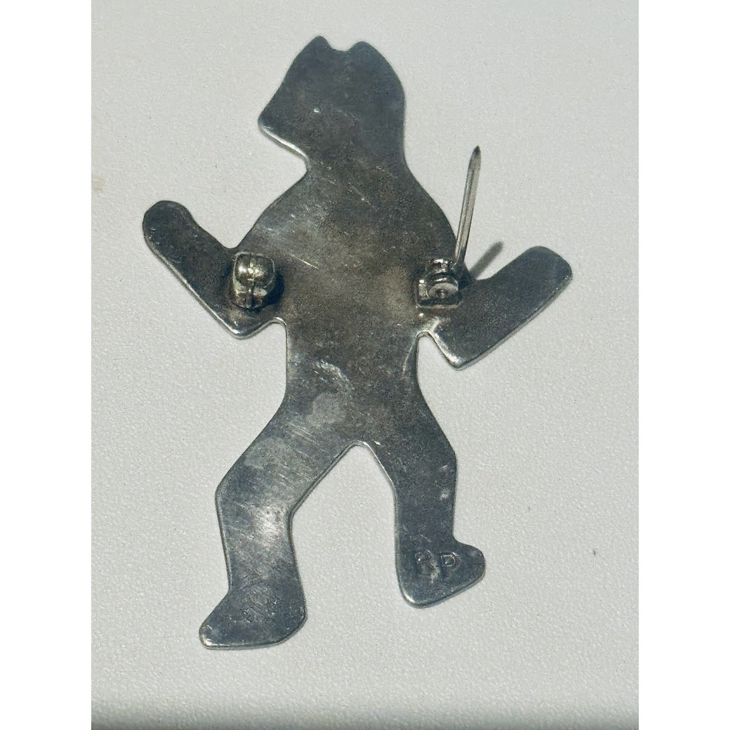 Navajo Sterling Silver Dancing Bear Brooch Pin Signed RP 6.2g Vintage Southwest