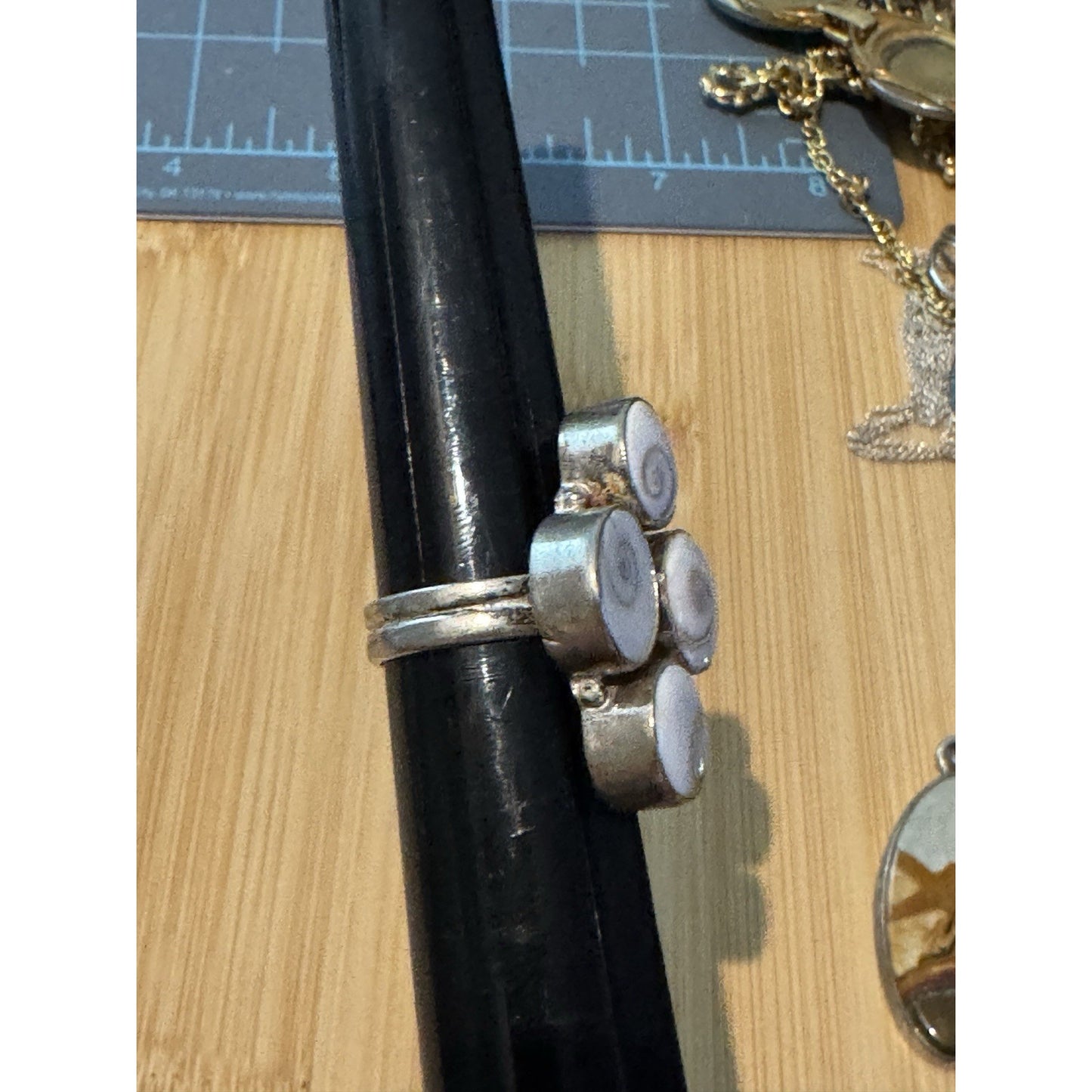 Shiva Eye 4 Shell Cross Pacific Cat's Eye Ring Boho Beach Ring Healing Sz 8