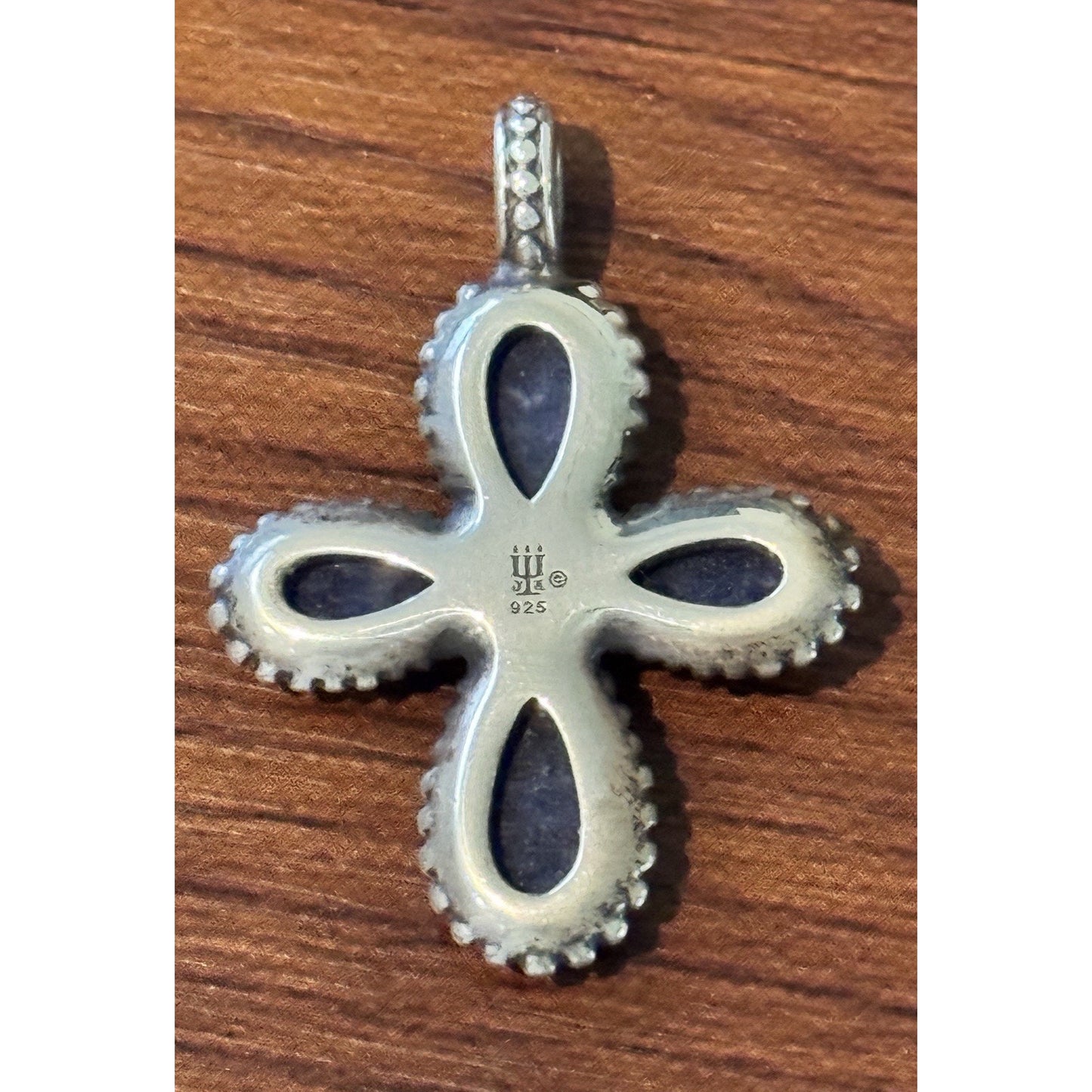 James Avery RARE Sterling Silver Beaded Blue Sodalite Cross Pendant