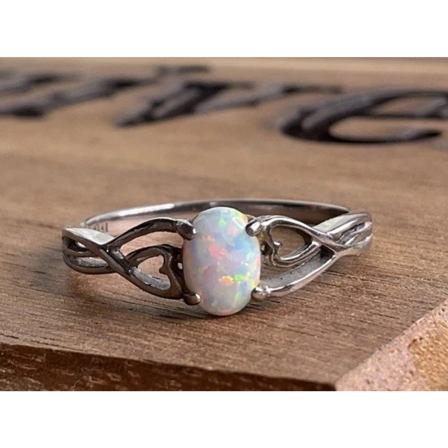 316L Stainless Steel White Opal Ring Lab Opal Solitaire Statement Ring Size 10