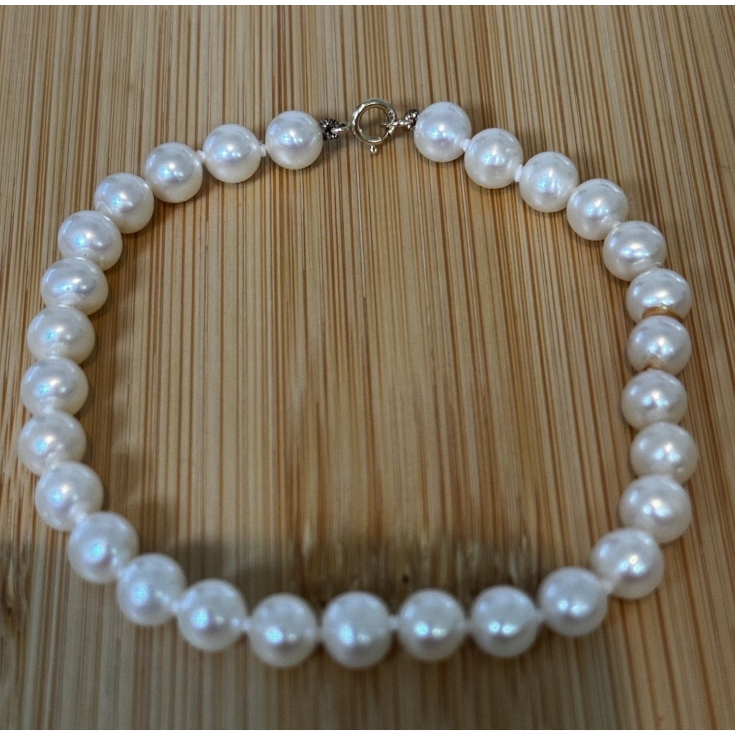 Vintage 14k / 585 Gold Clasp 8-9 mm Real Pearl Bracelet Size 7 3/4