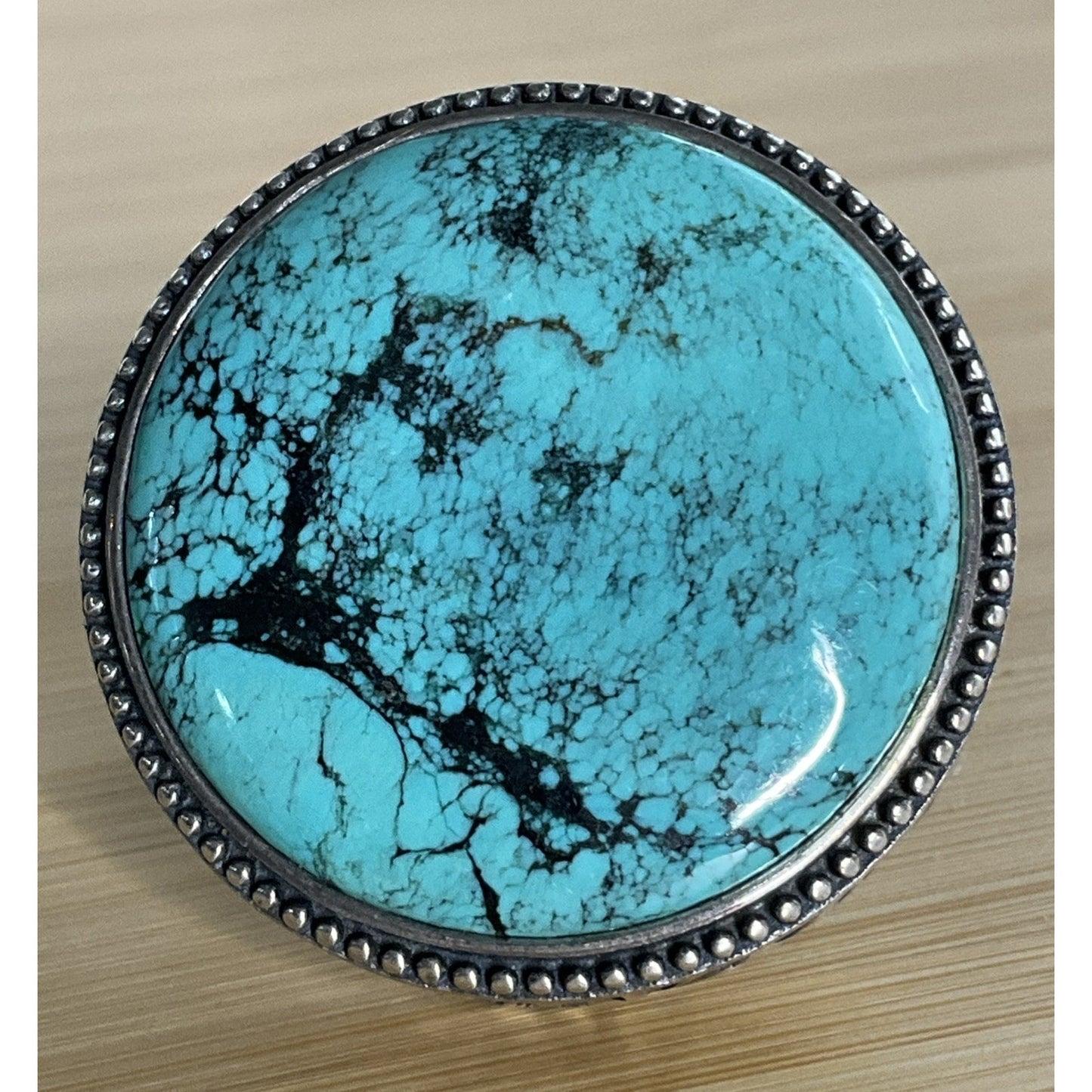 Large Sterling Silver Bold Turquoise Statement Ring Filigree Wide Band Size 8