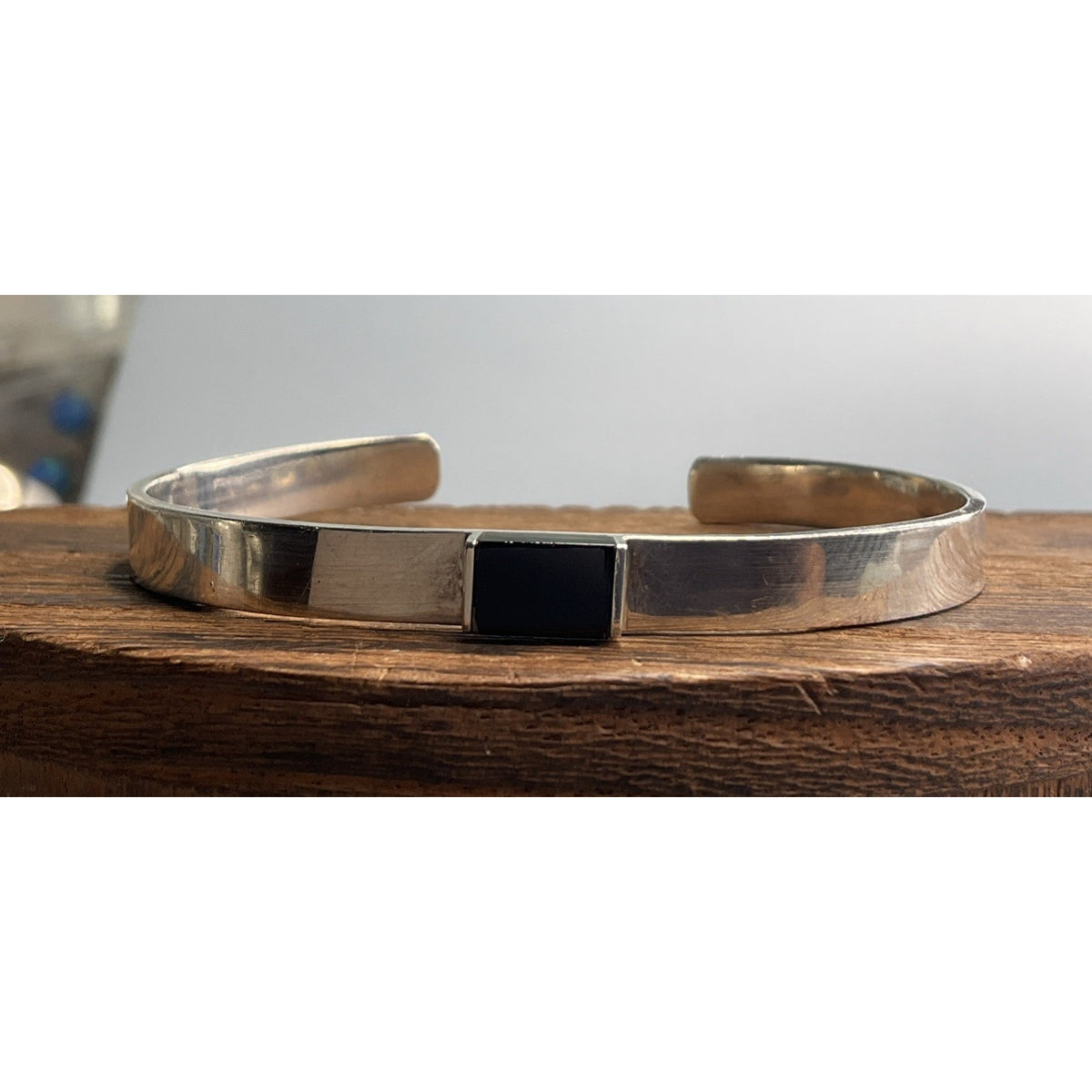Vintage Sterling Silver Cuff Bracelet Black Inlay Minimalist Modernist 13g