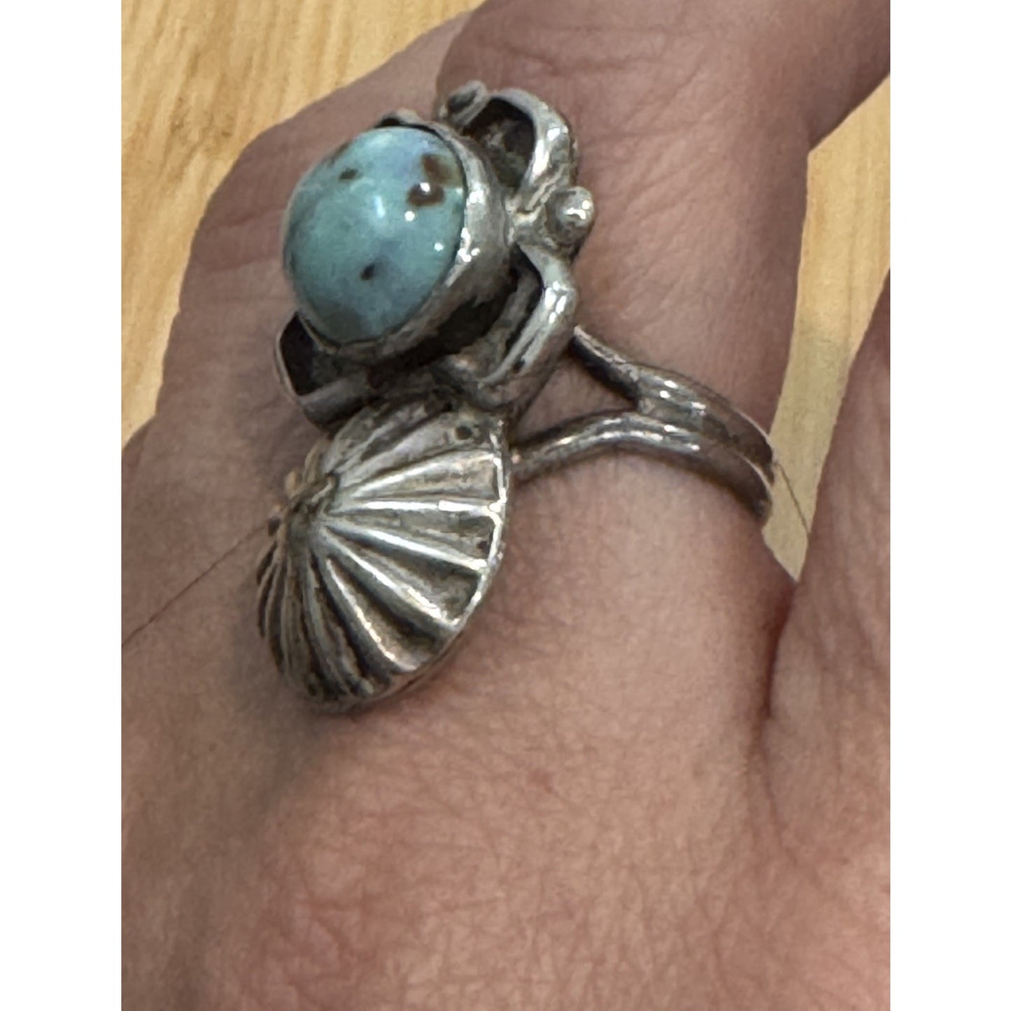 Vintage 925 Sterling Silver Turquoise Concho Flower Ring Southwestern Size 8