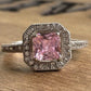 Sterling Silver Pink Stone Halo Ring Size 6 Princess Cut Engagement Style 925