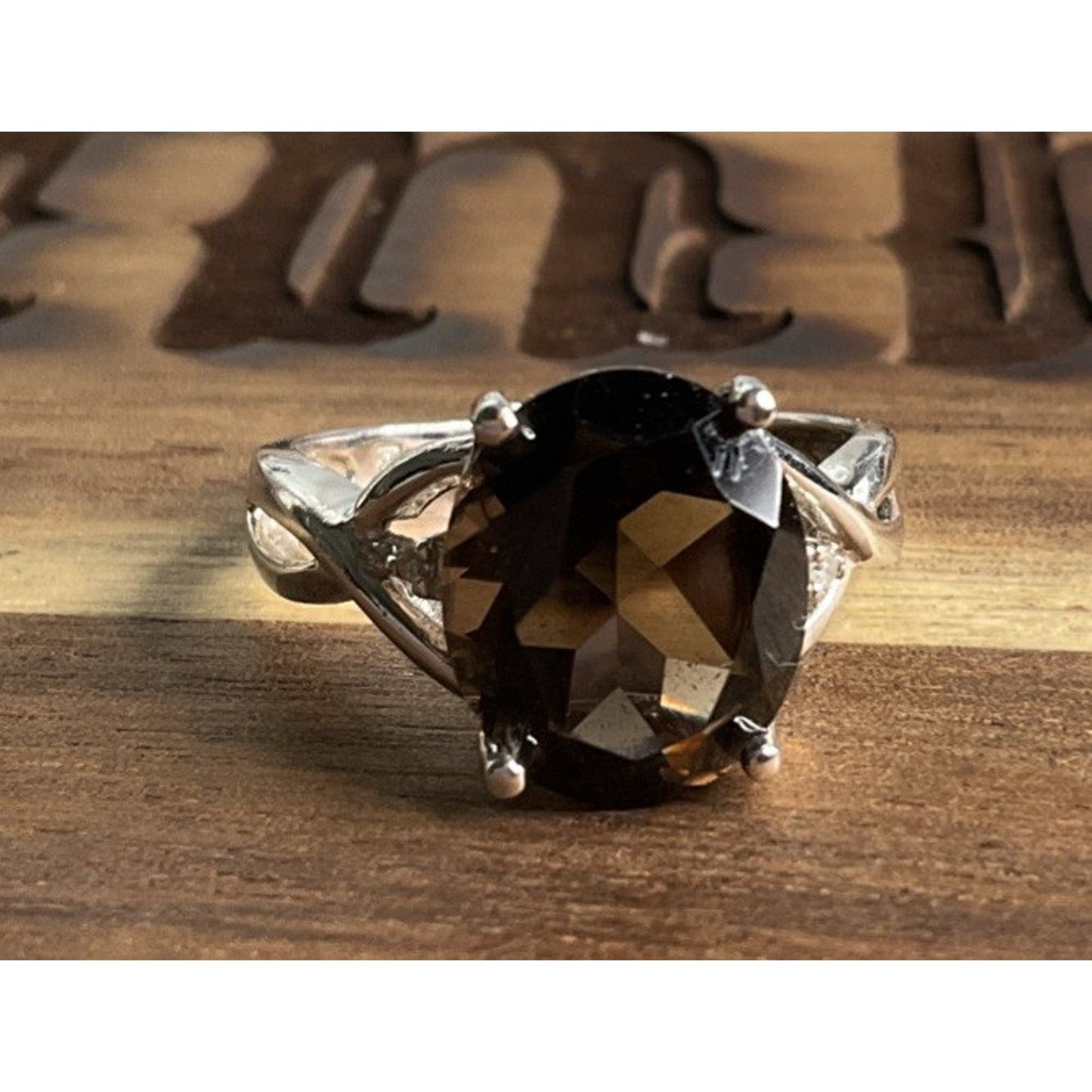 Vintage 925 Sterling Silver Smoky Quartz Statement Ring Size 7