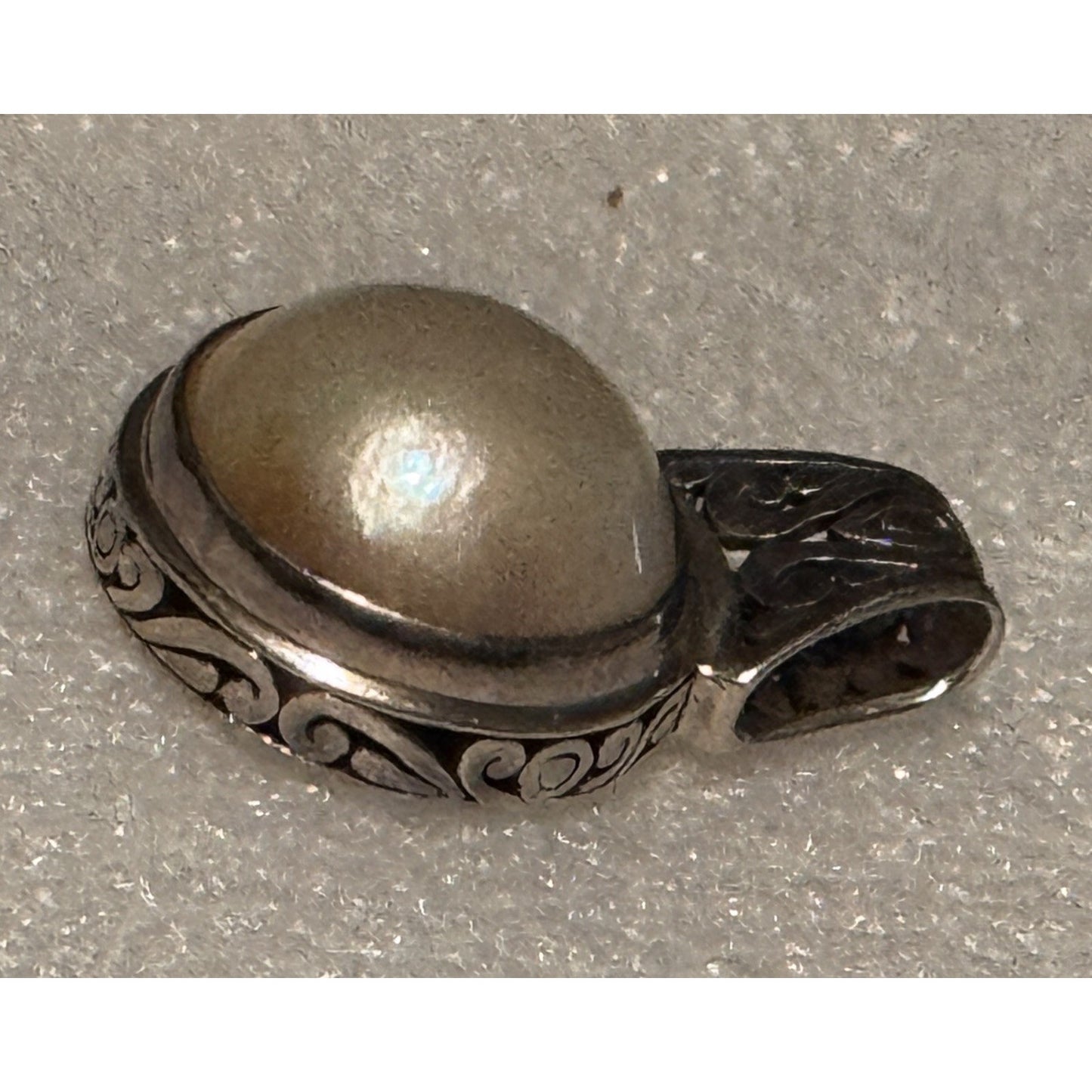 ATI 925 Sterling Silver Pearl Pendant Vintage Thai Balinese Scrollwork 6g