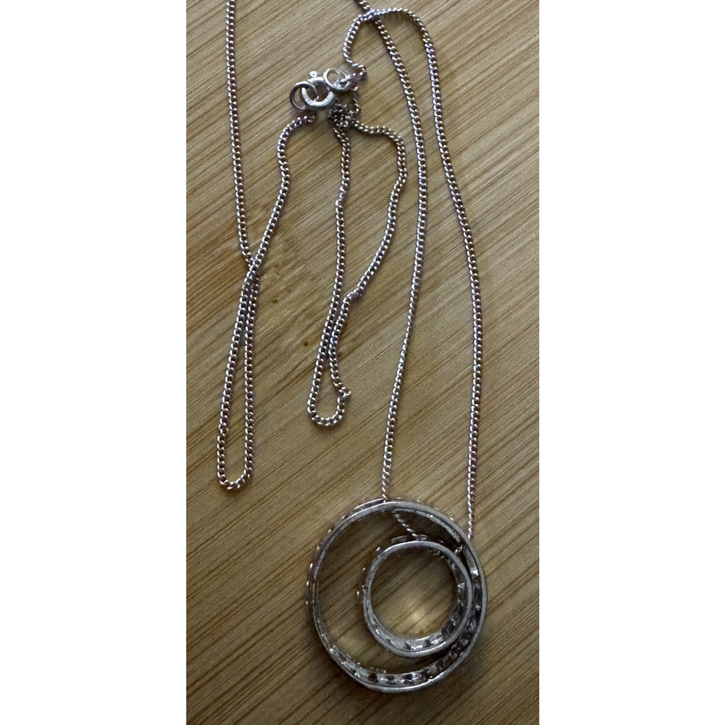 Vintage Diamond Sterling Silver 925 Double Circle Diamond Station Necklace 18”