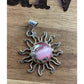 Vintage 925 Mexico Sterling Silver Sun Pendant Pink Cabochon