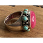 Sterling Silver 925 Pink Stone Turquoise Ring Statement Wide Band Size 5.5