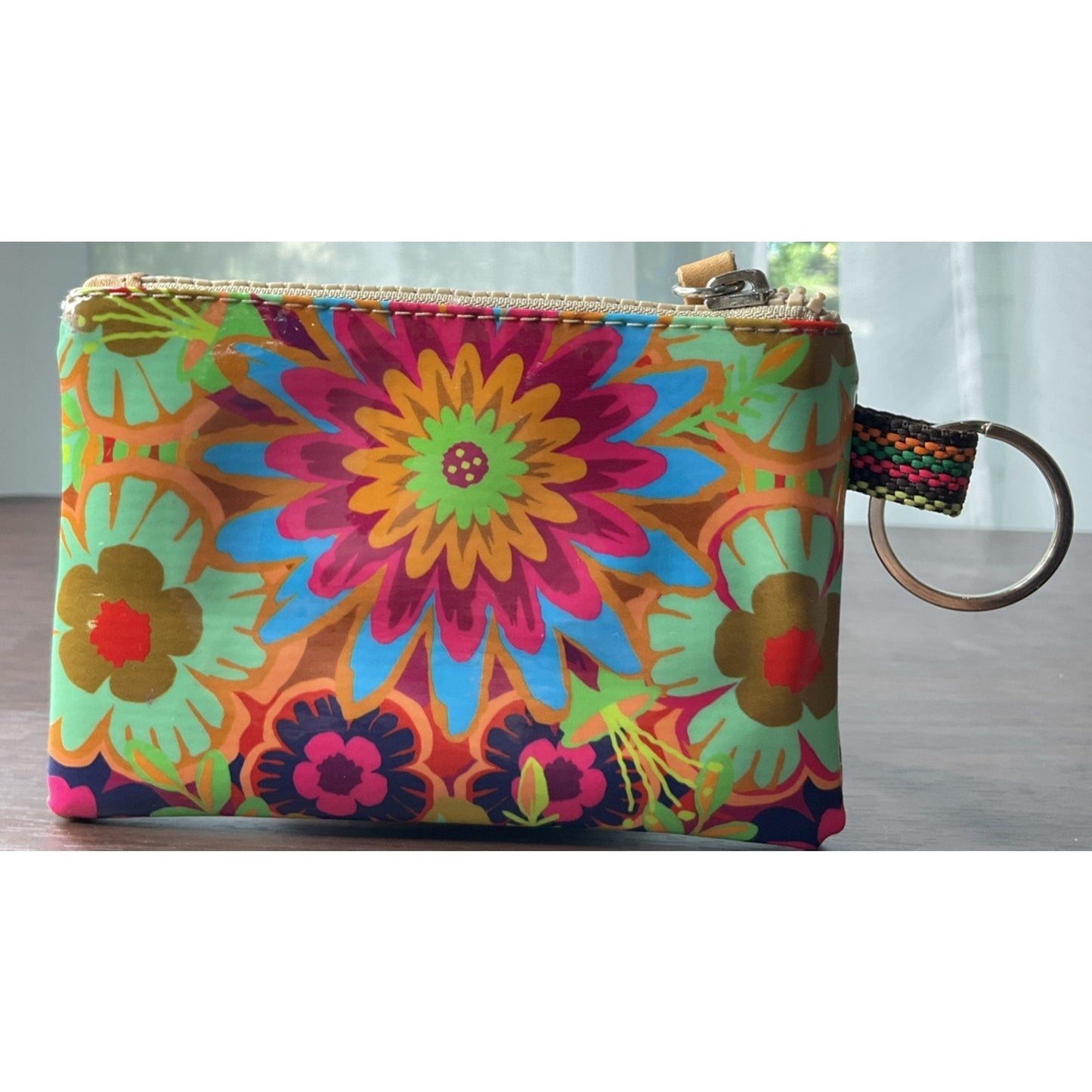 Consuela Pink Floral Zip-Around Wallet w/ Key Ring, Credit Card Slots