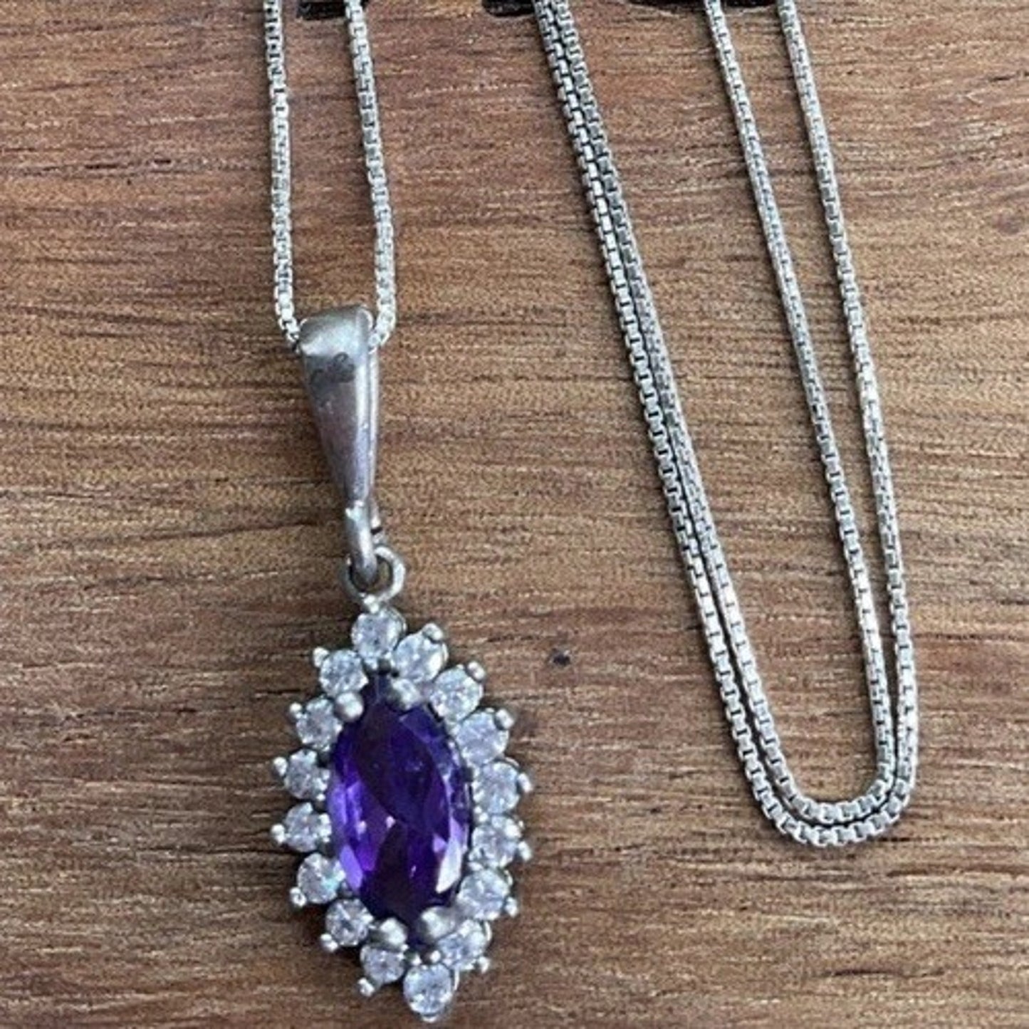 Fini Italy 925 Purple Halo Pendant & Necklace Italian Sterling Silver 21”