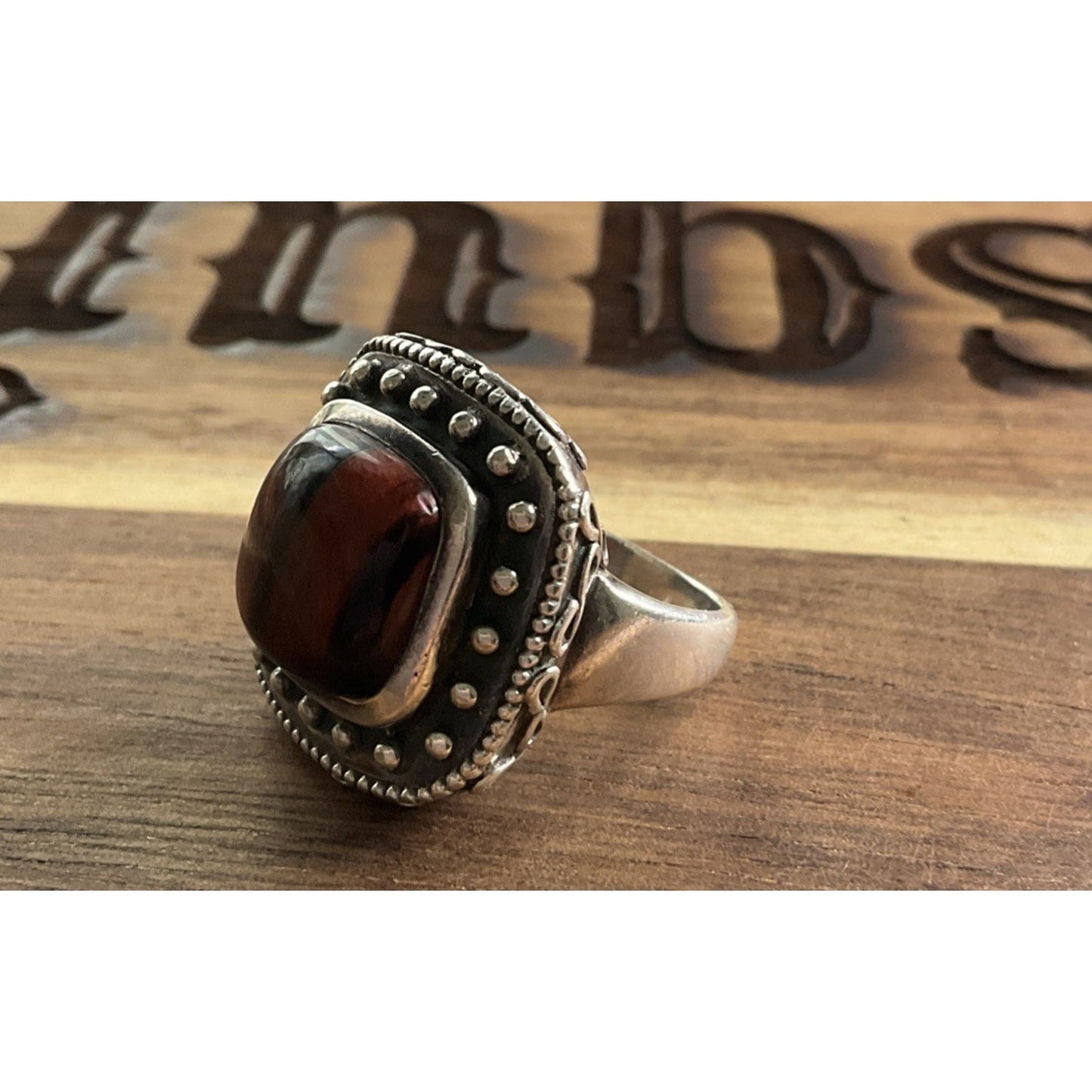 Sterling Silver Carnelian Cabochon Statement Ring India 925 Ring Size 6