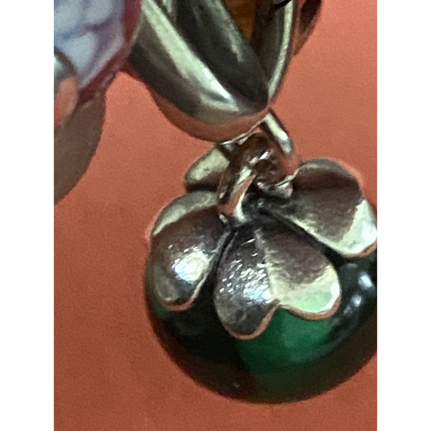 James Avery Retired Silver Four Leaf Clover Lucky Finial on Green Glass Art Bead Pre-Owned