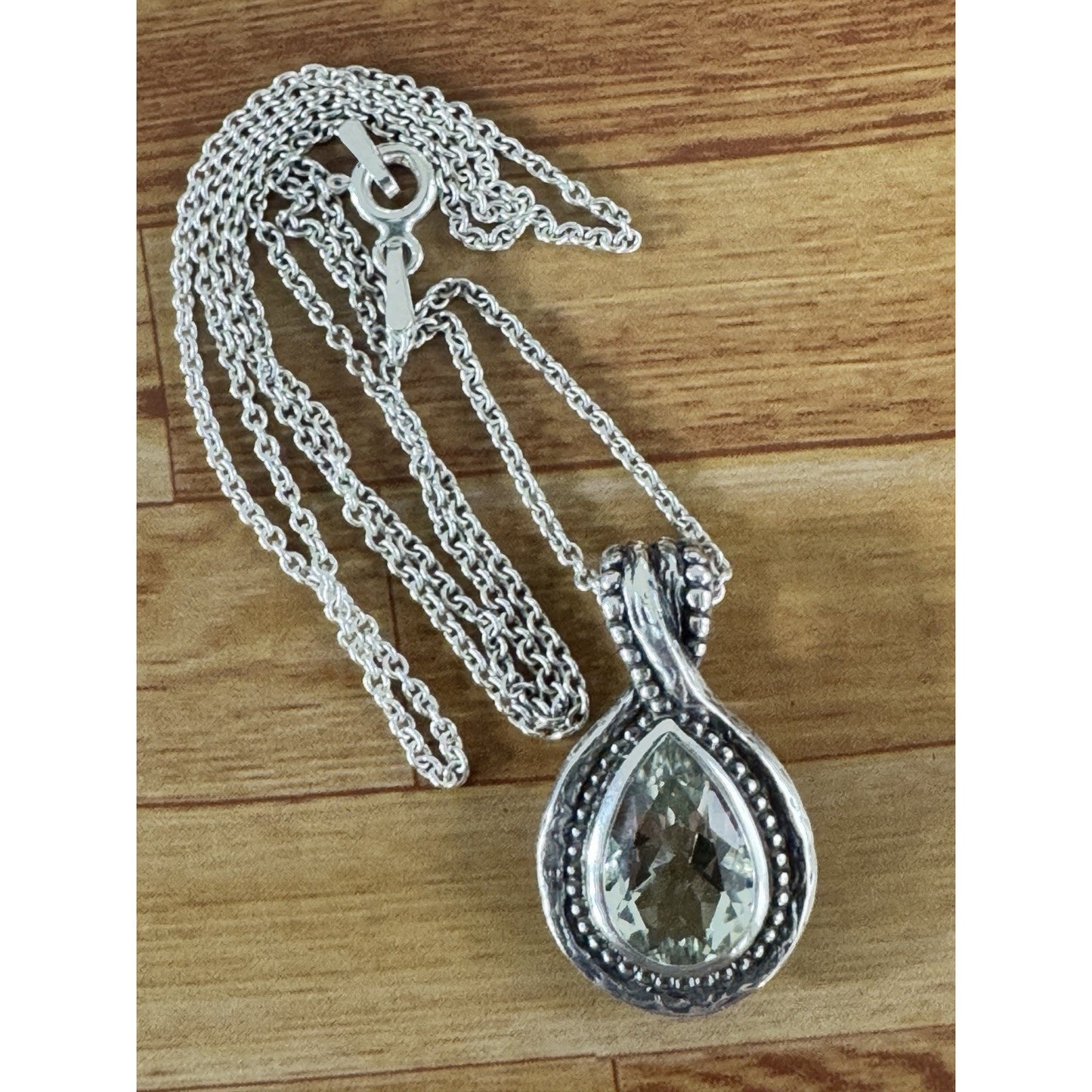 Sterling Silver Green Amethyst Prasiolite Teardrop Pendant Necklace 18” Isreal