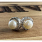VINTAGE Sterling Silver Pearl Halo Stud Earrings Signed CP 925
