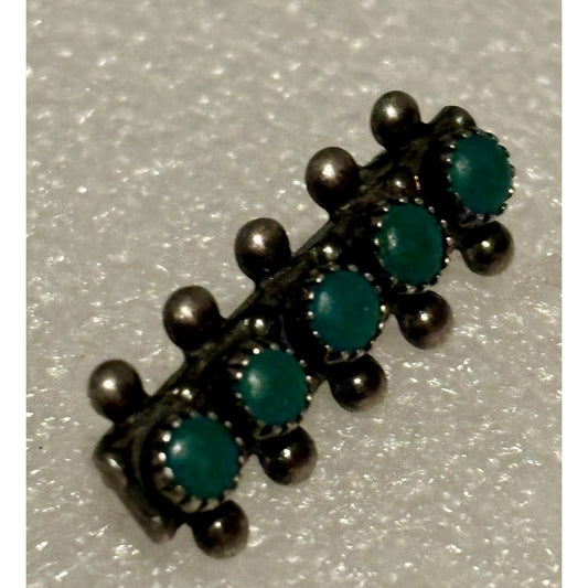 Vintage Navajo Style Sterling Silver Turquoise Bar Brooch Pin 5 Stone 3/4”