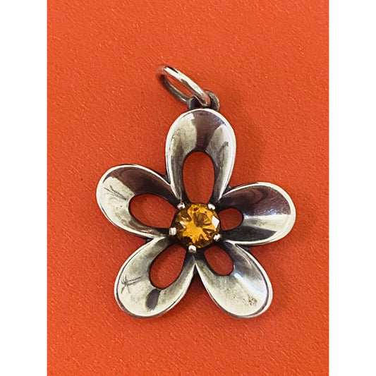 James Avery Retired Silver Citrine Flower Charm or Pendant