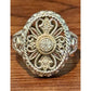 Vintage 925 Sterling Silver & 14K Gold Diamond Filigree Balinese Ring Size 7.5