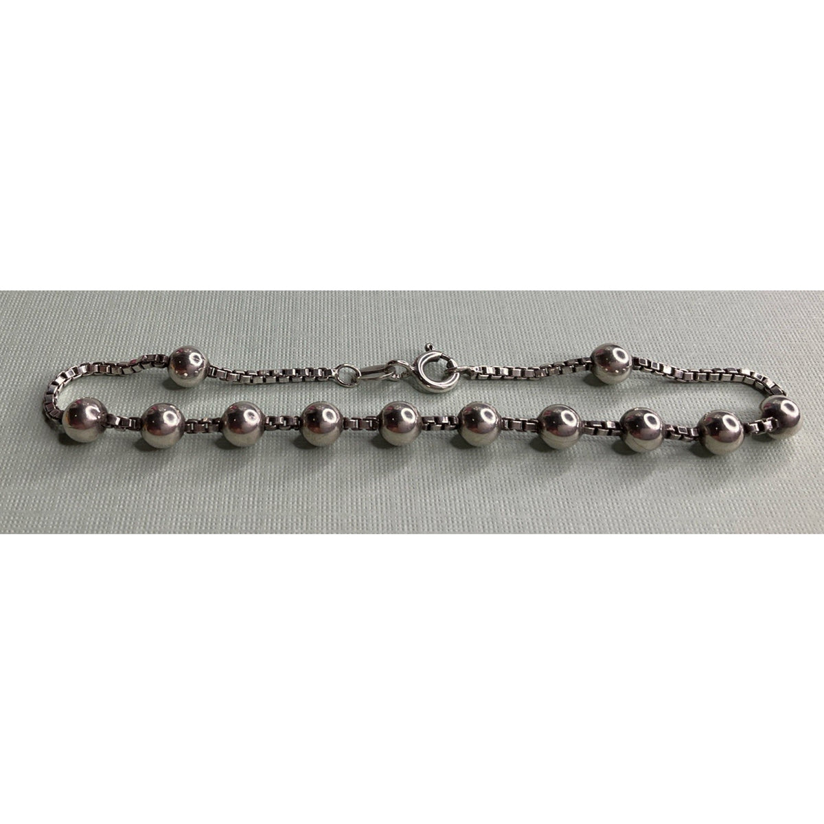Italy 925 Sterling Silver Beaded Ball Box Chain Bracelet 7.5" 6g
