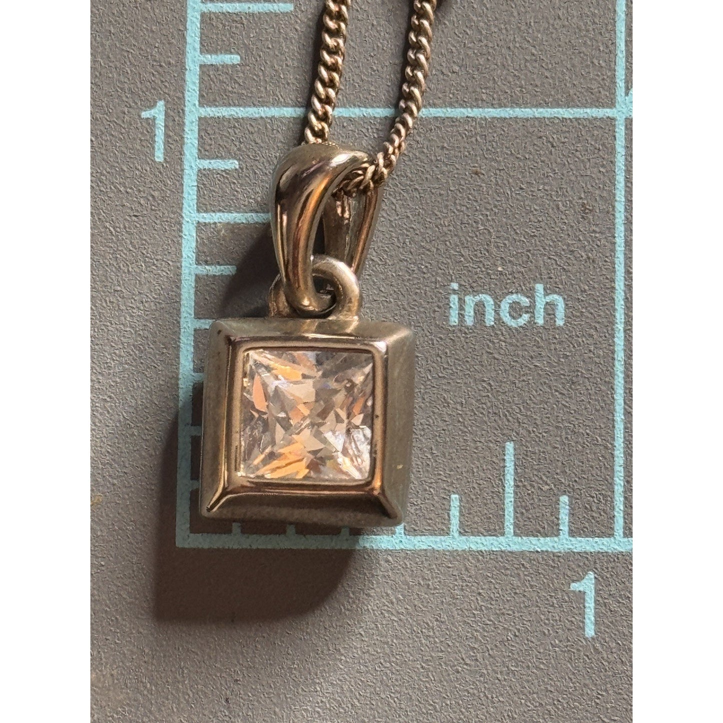 Sterling Silver 925 Princess Cut Clear CZ Cube Pendant Necklace 7g Modern 18”