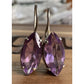 Vintage Sterling Silver Purple Amethyst Gemstone Marquise Leverback Earrings
