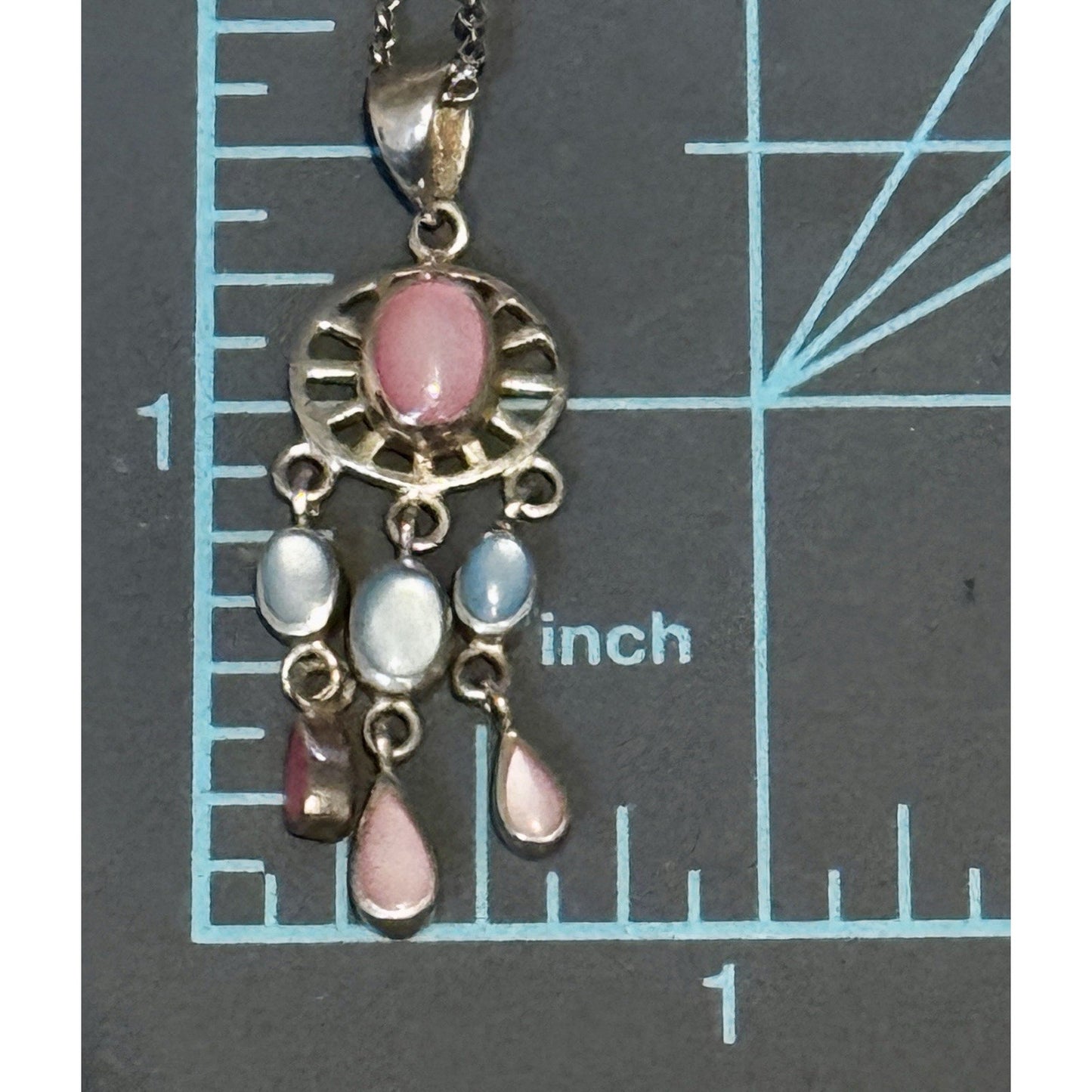 Southwestern 925 Sterling Silver Pink Blue Mother of Pearl Chandelier Pendant