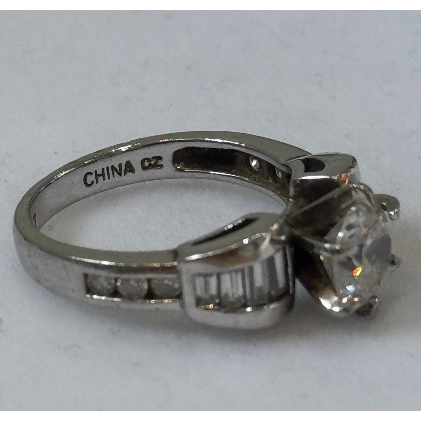 Sterling Silver CZ Engagement Wedding 925 Ring Size 7.5 Baguette Accent